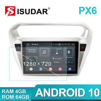 Isudar Voice control PX6 Android 10 1 Din Auto Radio For Citroen/Elysee/Peugeot 301 2013-2019
