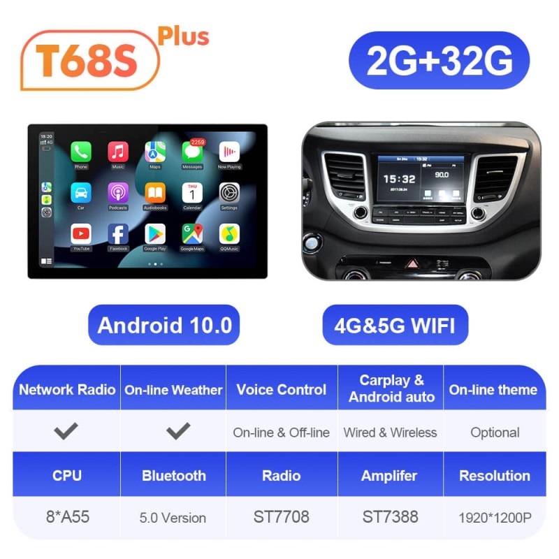 ISUDAR 2K 13.1'' Android 12 Car Multimedia Radio Player For Hyundai/Tucson 3 2015-2018 Carplay