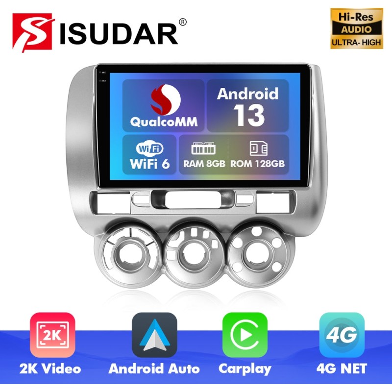 Q6 Qualcomm Android 13 For Honda Fit Jazz 2002-2007 9" screen music car radio DSP ADAU