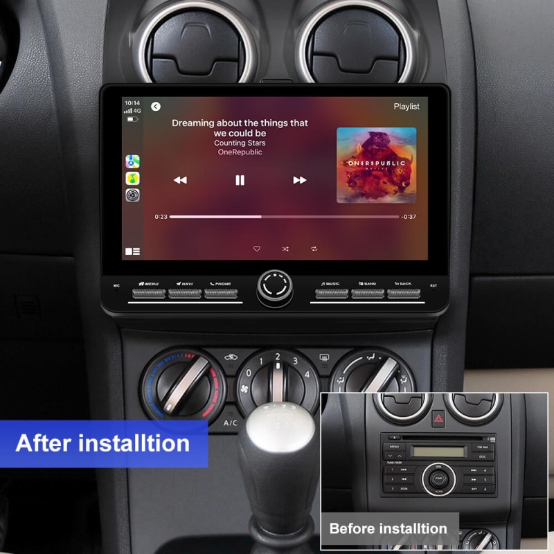 10 inch Android 14 New Design Angle Key 2.0 Touch Screen Car Radio Button Car Stereo For Nissan Qashqai J10 2006-2013