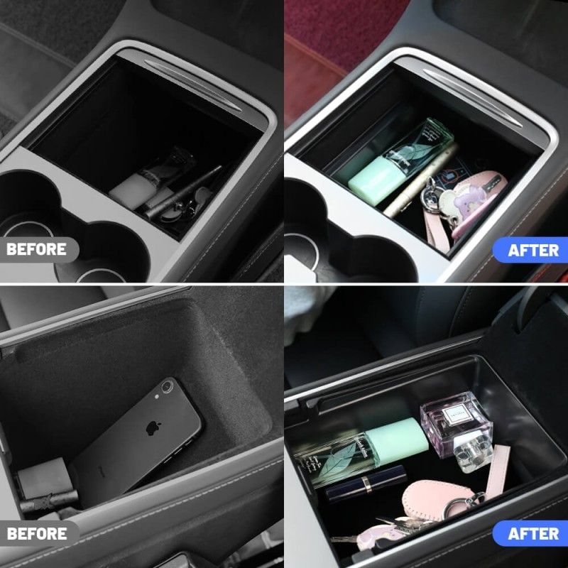 ISUDAR Storage Box for 2021-2023 Tesla Model 3 Model Y 4 Pieces Car Accessories Center Console Hidden Organizer