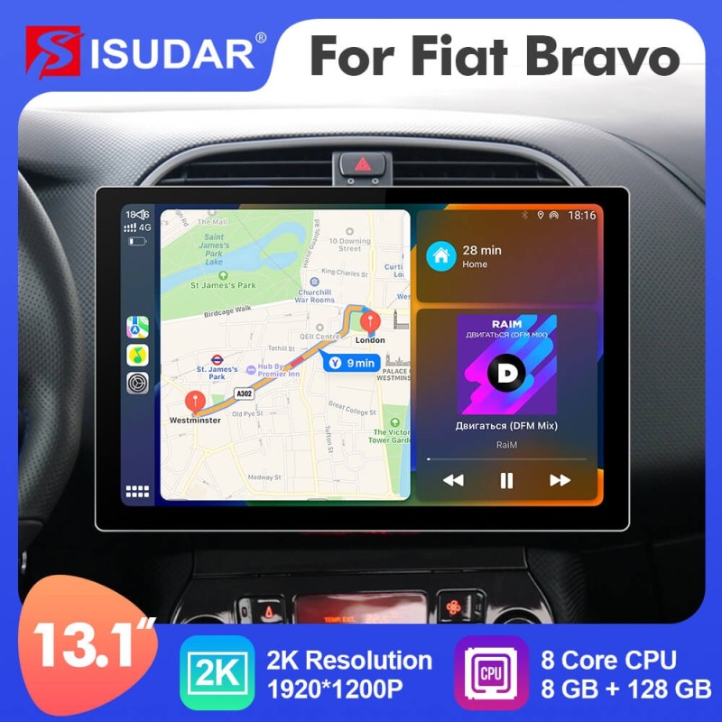 ISUDAR 2K 13.1 Inch Android 12 8 Core Androd Auto Carplay Car Radio For Fiat Bravo 2007-2012