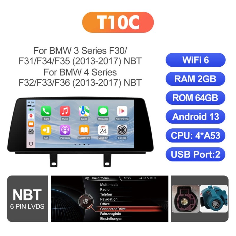 ISUDAR 10.33"Android 13 Car radio For BMW 3 Series F30/ 4 Series F32/F33/F36 NBT