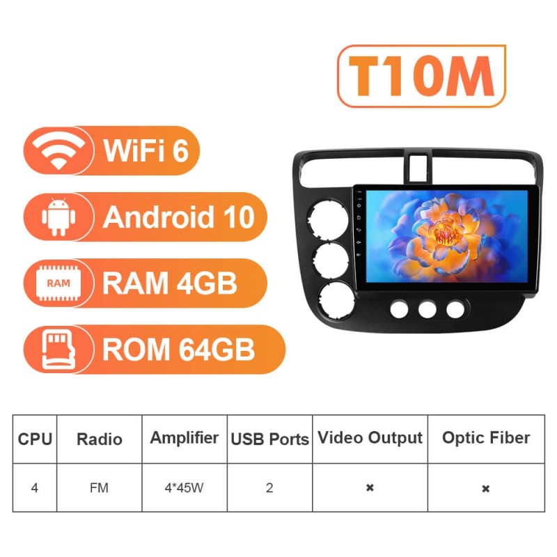 NEW! Android 10-Android 13 QLED Android Auto 9” Car Radio For Honda Civic 2001-2005