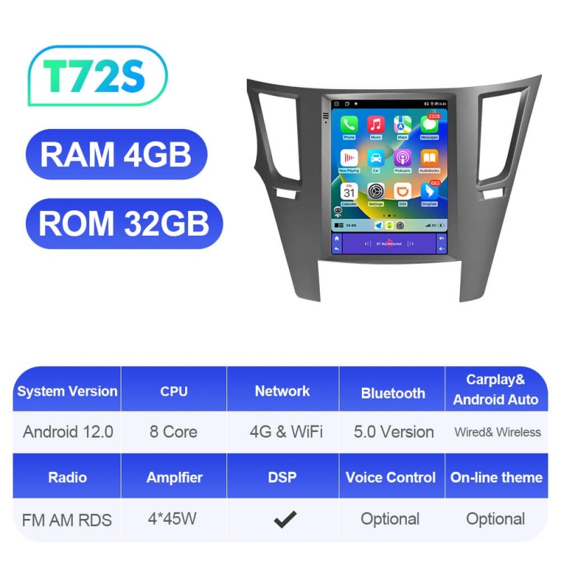 ISUDAR Android 12 Tesla Style Car Radio For Subaru Outback Legacy 2009-2014 Auto Car Multimedia