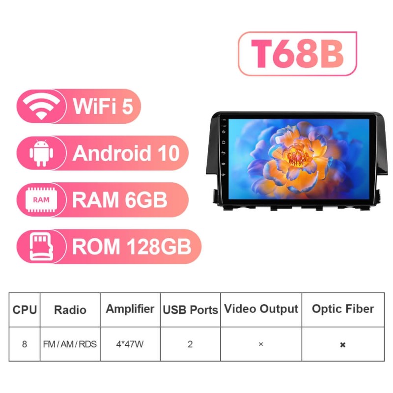 NEW! Android 13 Car Radio For Honda Civic 10th 2016 2017 2018 2019 2020 Multimedia Video Player Navigation GPS 4G