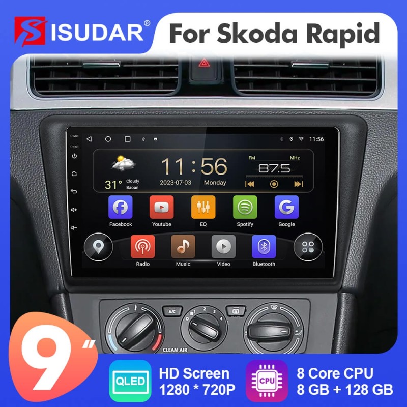 T72 QLED Android Car Radio Multimidia Video Player For Volkswagen Skoda Rapid 2013-2019 GPS Navigation
