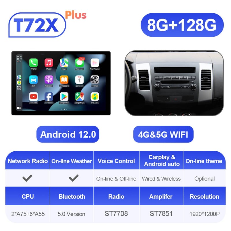 ISUDAR 2K 13.1'' Screen Android 12 Car Multimedia Radio Player For OUTLANDER MITSUBISHI 2007 2008 2009 -2012 Navi