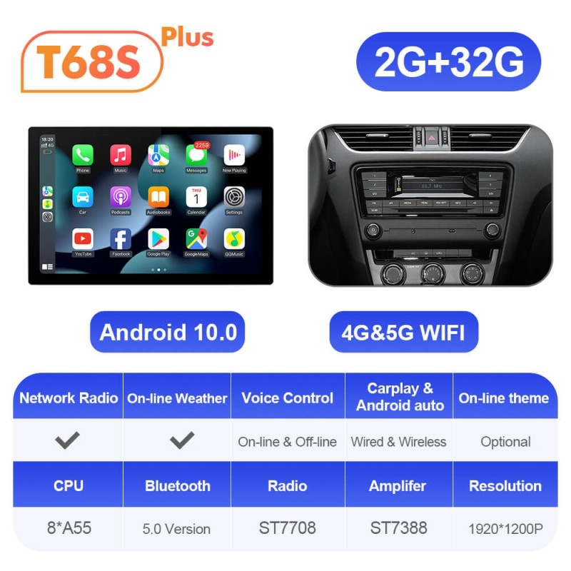 ISUDAR T72 2K 13.1 Inch 8 Core Android 12 Car Radio For Skoda/Octavia 3 A7 2014-2017