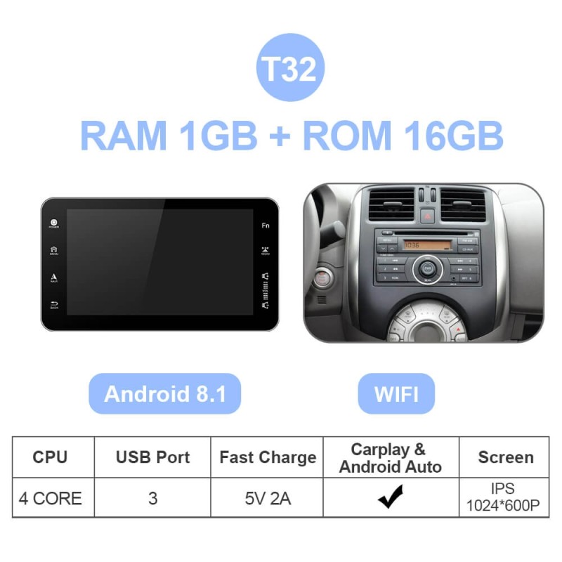 ISUDAR 1 DIN Android 10 Car Radio 8 Inch Screen Universal Car Stereo Audio Player GPS Navigation Carplay Android Auto WIFI
