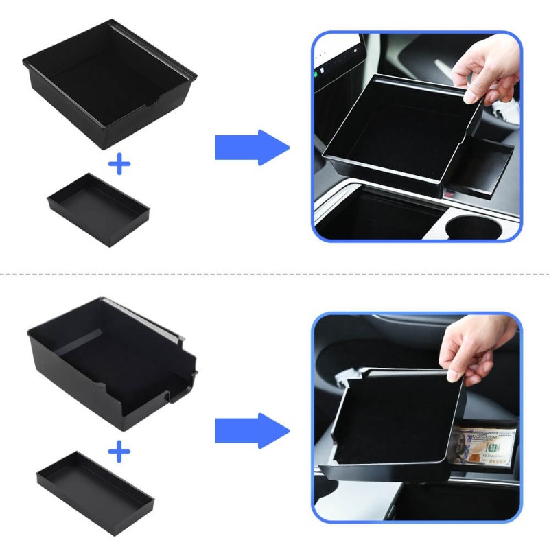 ISUDAR Storage Box for 2021-2023 Tesla Model 3 Model Y 4 Pieces Car Accessories Center Console Hidden Organizer