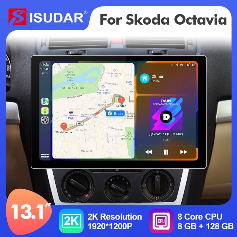 ISUDAR 13.1'' Android 12 Car Multimedia Radio Carplay Player For Skoda Octavia A5 2009 2010 2012 2013