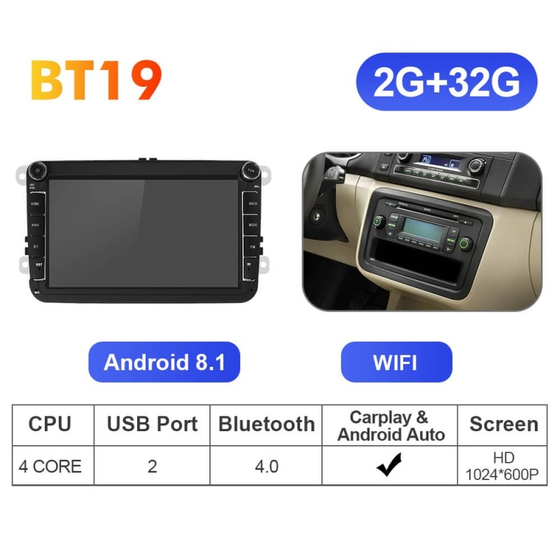 Isudar NEW UPGRADE VW0803 8 Inch 1024*600P Car Radio Multimedia For VW/Volkswagen/POLO/Golf/Skoda/Seat/Leon/PASSAT B6 Auto GPS Carplay RAM 6GB