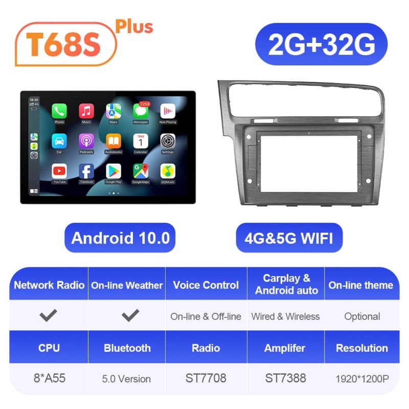 ISUDAR 2K 13.1 Inch Sim Card Android 12 Car Radio For VW/Volkswagen/Golf 7 2013- wireless carplay