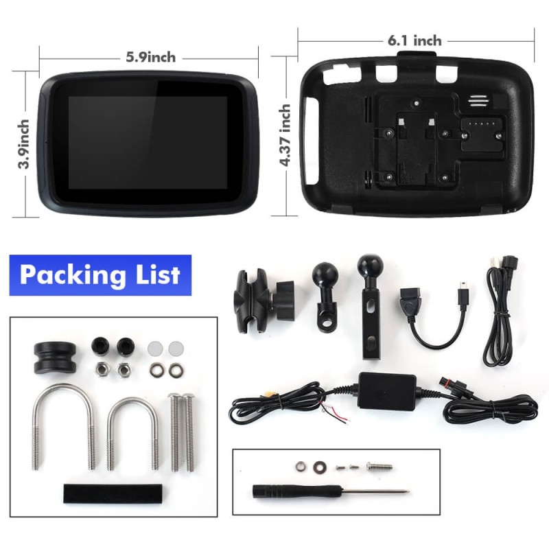 Wireless Apple Portable Carplay Motorcycle Android Auto, 5'' IPS Touch Screen for Motorcycle GPS Navigator Google Assistant