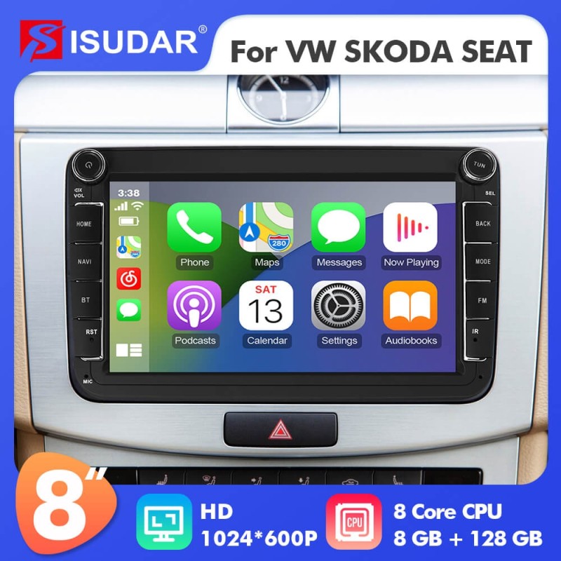 Isudar NEW UPGRADE VW0803 8 Inch 1024*600P Car Radio Multimedia For VW/Volkswagen/POLO/Golf/Skoda/Seat/Leon/PASSAT B6 Auto GPS Carplay RAM 6GB