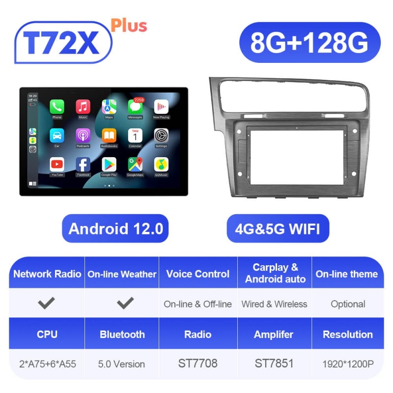 ISUDAR 2K 13.1 Inch Sim Card Android 12 Car Radio For VW/Volkswagen/Golf 7 2013- wireless carplay