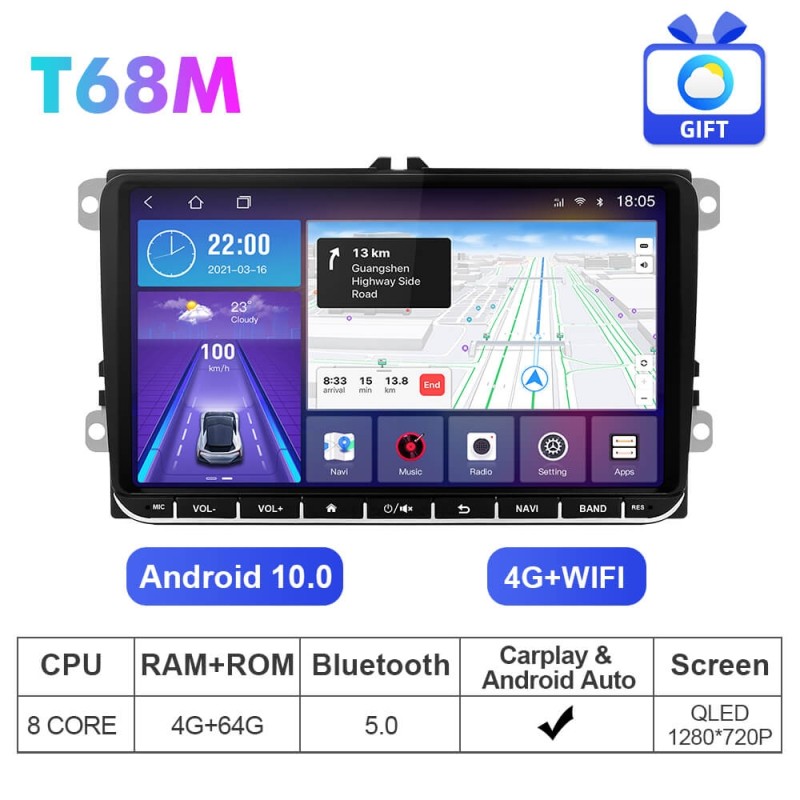 Isudar VW0907-T72/T68/T19 NEW UPGRADE! 9 Inch1 Din 1280*720P Auto Radio For Skoda/VW/Volkswagen/POLO/PASSAT/Golf/Tiguan/Jetta/Touran