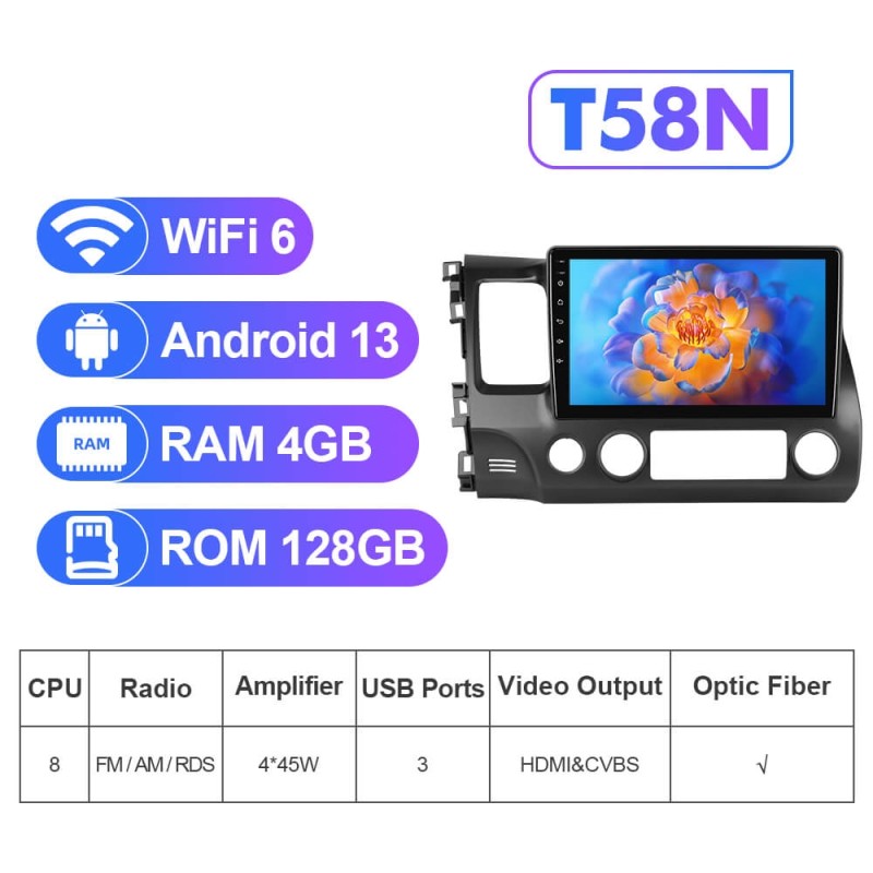 NEW! Android 13 Car Radio For Civic/Honda 2006-2009 2012 Multimedia Video Player Navigation GPS 4G