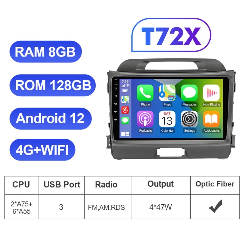 T72 For Kia Sportage 2010-2016 Auto Multimedia Android Car Radio Carplay navigation