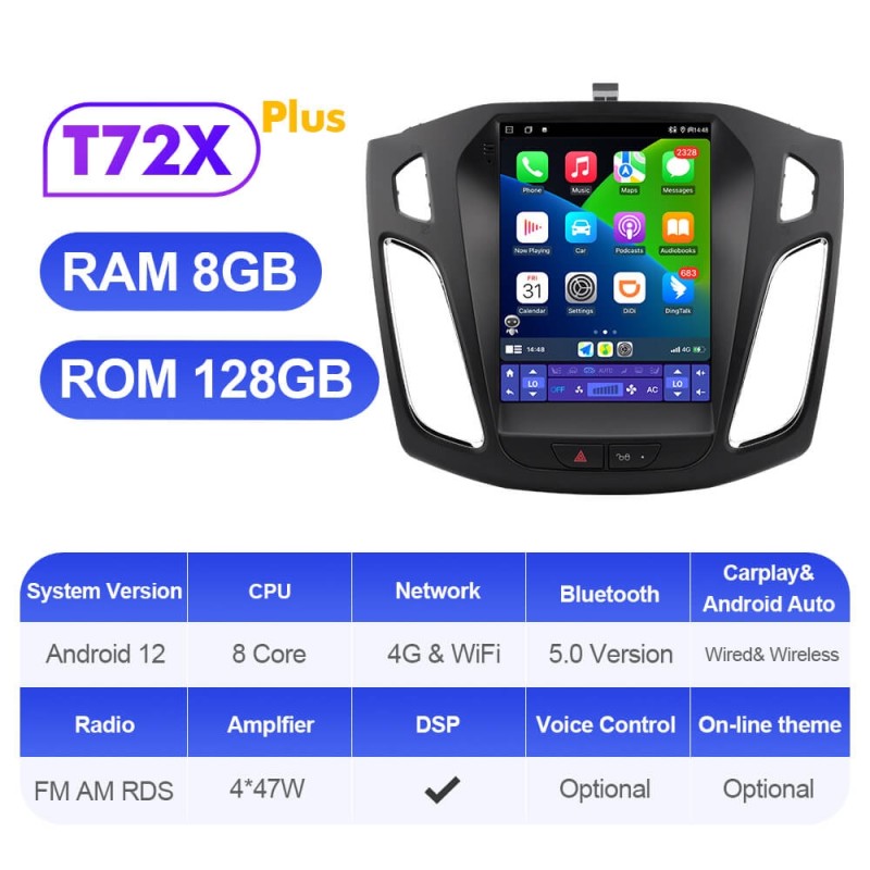 ISUDAR Upgraded Tesla style Android 12 Car Radio For Ford/Focus 2012-2017 Auto GPS