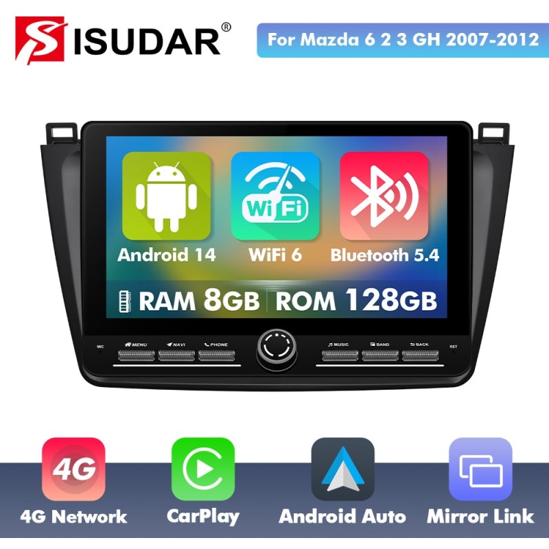 10 inch Android 14 New Design Angle Key 2.0 Touch Screen Car Radio Button Car Stereo For Mazda 6 2 3 GH