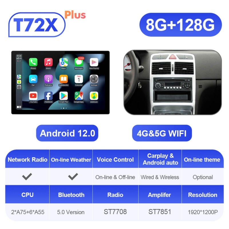 ISUDAR 2K 13.1 Inch 8 Core Android 12 Car Radio For Peugeot 307 SW 307 2002 - 2013 Auto