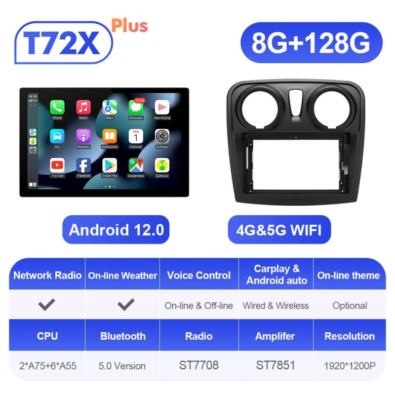 ISUDAR 2K 13.1'' Android 12 Car Radio Player For Renault Logan 2 2012 -2019/ Sandero 2 2014-2019