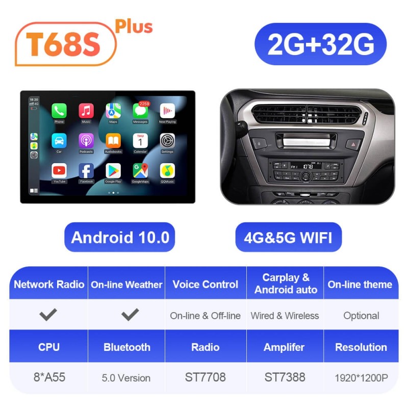 ISUDAR 2K 13.1 Inch 8 Core Android 12 Car Radio For Citroen/Elysee/Peugeot 301 2013 2014-