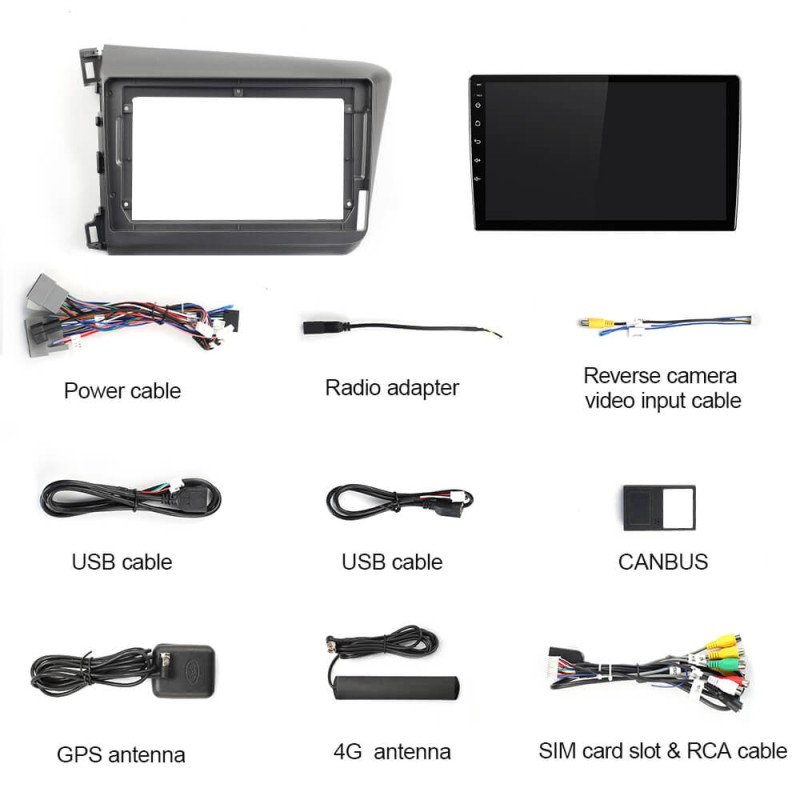 ISUDAR T72 Android 10 Car Radio 9'' For Honda Civic 2012 2013 2014 2015 Wireless Carplay