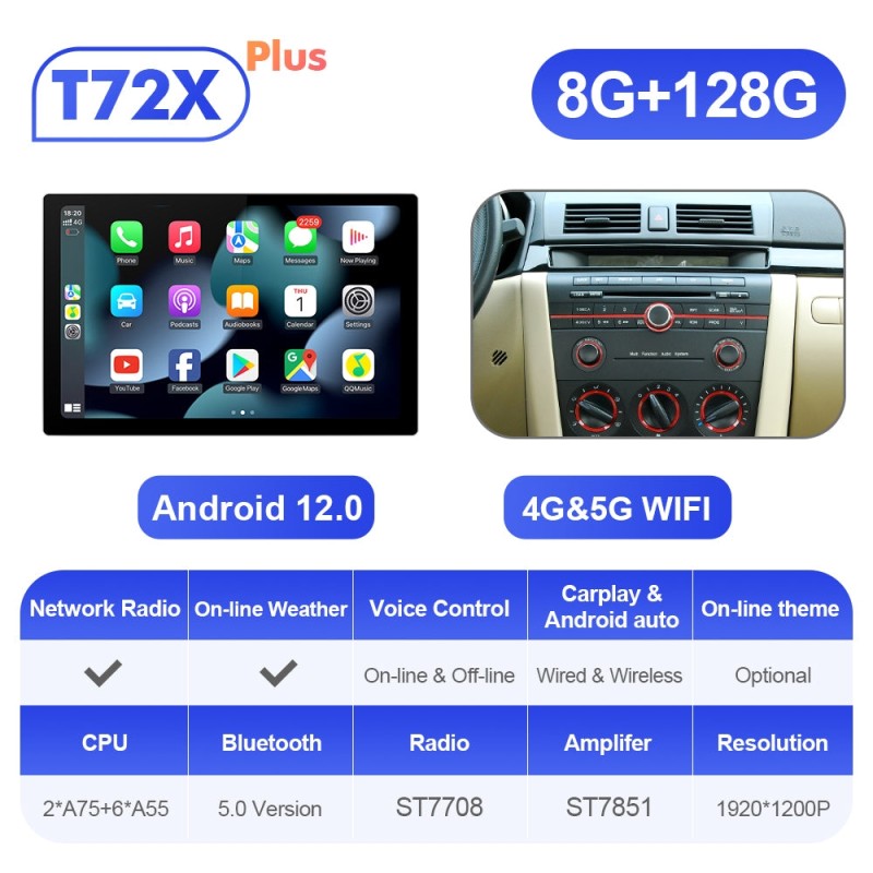 ISUDAR 2K 13.1'' Android 12 Car Multimedia Radio Player For MAZDA 3 2008-2011