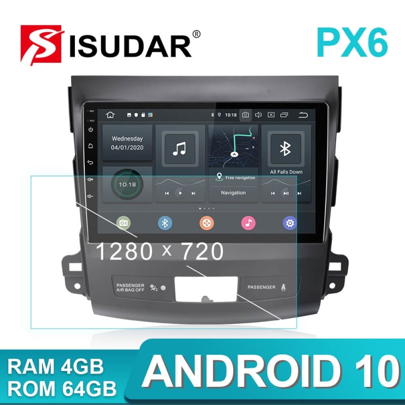 Isudar GPS 6 Core PX6 Android10 1 Din Auto Radio For Mitsubishi Outlander 2 2005-2011