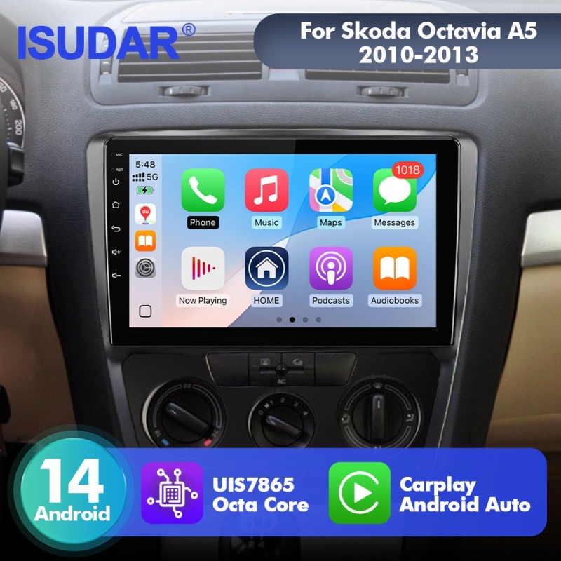 For Skoda Octavia A5 2007-2014 T75 Upgrade from T72 Android 14 UIS7865 Car Radio