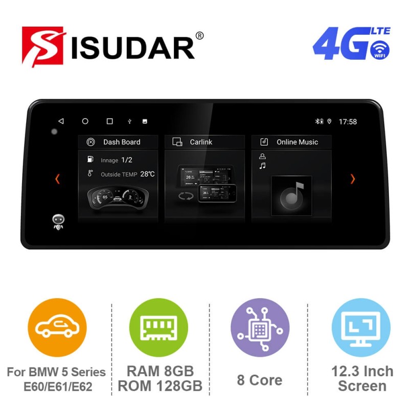ISUDAR 12.3 Inch Android 12 Car Radio For BMW 5 Series E60/E61/E62 2004-2008 CCC GPS Auto Multimedia Stereo