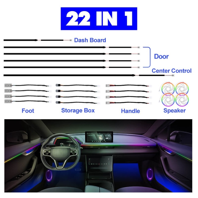 20 in 1  LED Symphony Flowing Colorful Interior Gradient Lamp Atmosphere for Car inside automotive neon fiber optic strip DIY
