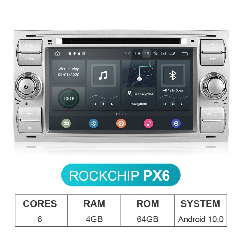 Isudar PX6 2 Din Autoradio 7 Inch For Ford/Mondeo/Focus/Transit/C-MAX/S-MAX/Fiesta