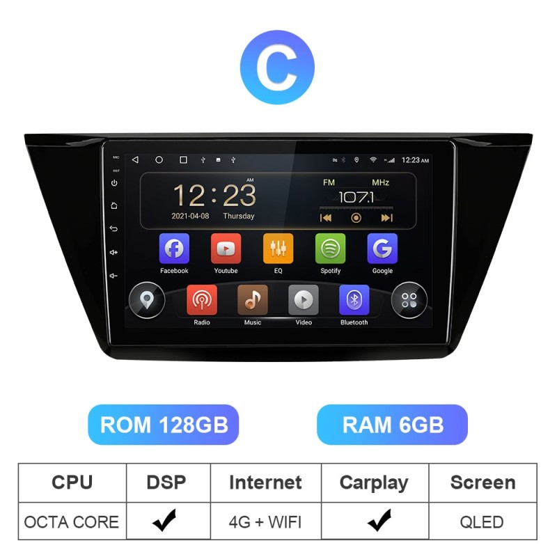 T72 QLED 4G Sim card Auto radio For VW/Volkswagen/TOURAN 2016 2017 2018-