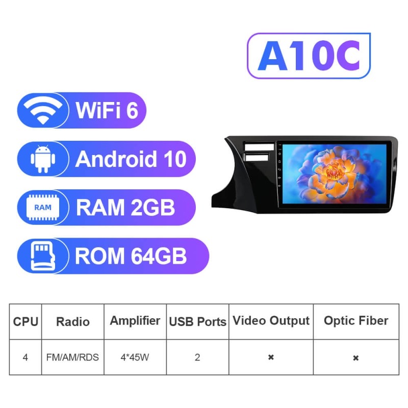 NEW! Android 10-Android 13 QLED Android Auto 9” Car Radio For Honda City 2014-2019
