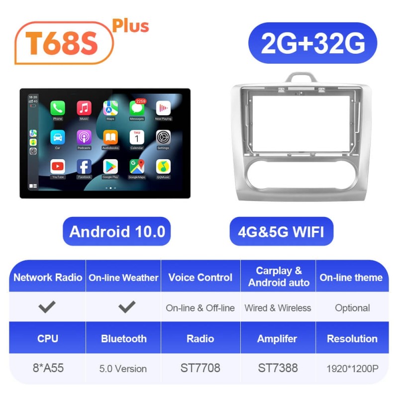 ISUDAR 2K 13.1'' T72/T68 Android 12 Car Multimedia Radio Player For Ford S-Max/Focus/mondeo/C Max