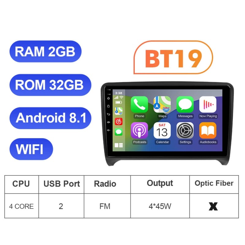 ISUDAR For Audi TT 2006-2014 Android 12 8 Core Car Multimedia RDS Stereo Player QLED HD Screen