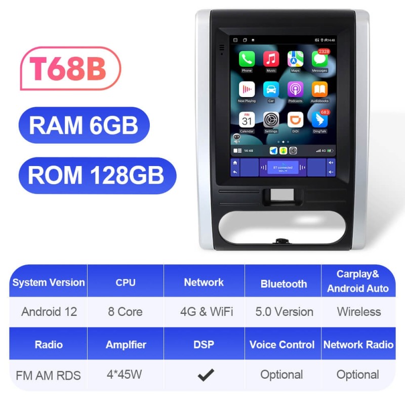 ISUDAR Android 12 Tesla Style Vertical Screen Car Radio for Nissan X-trail 2007-2015 Multimedia Player