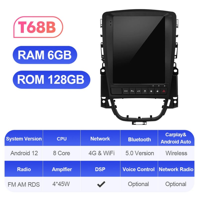 ISUDAR Android 12 Vetical Tesla Style Screen Car Radio For Opel/Vauxhall/Astra J Buick/Verano 2009-2014 GPS Auto Multimedia Video