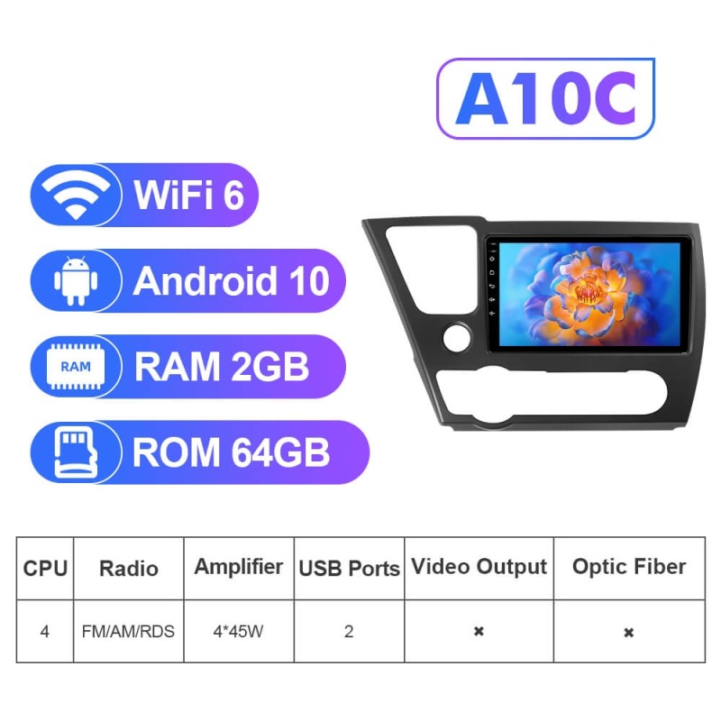 NEW! Android 13 Car Radio For Honda Civic 2013 2014 2015 2016 Multimedia Video Player Navigation GPS 4G