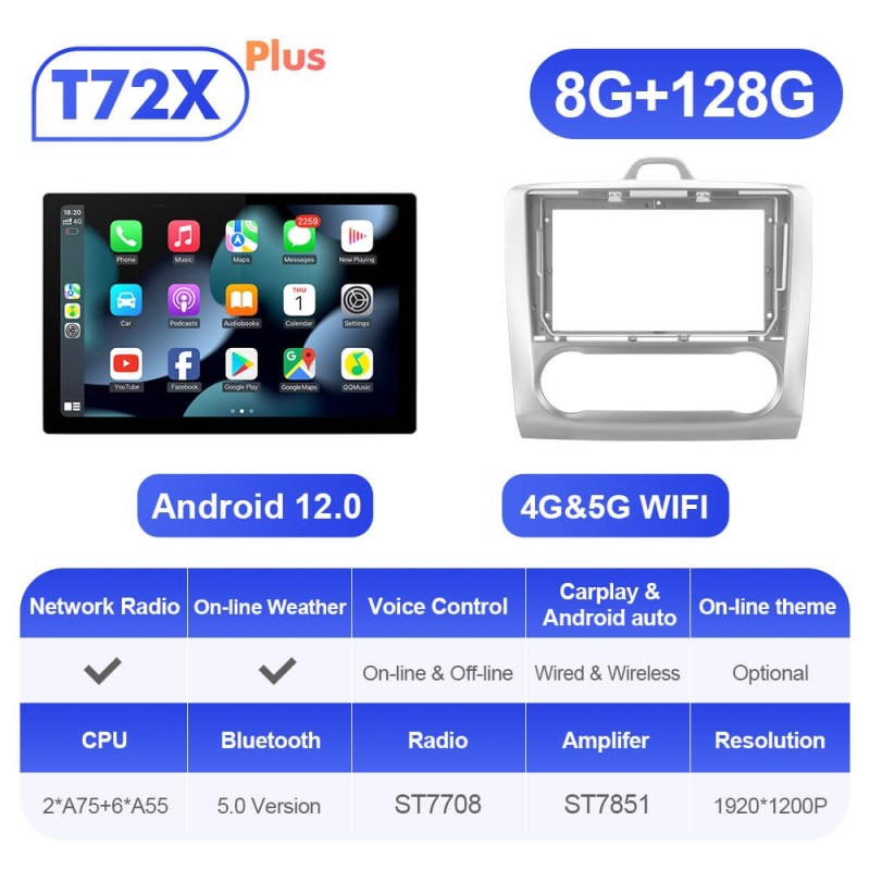 ISUDAR 2K 13.1'' T72/T68 Android 12 Car Multimedia Radio Player For Ford S-Max/Focus/mondeo/C Max