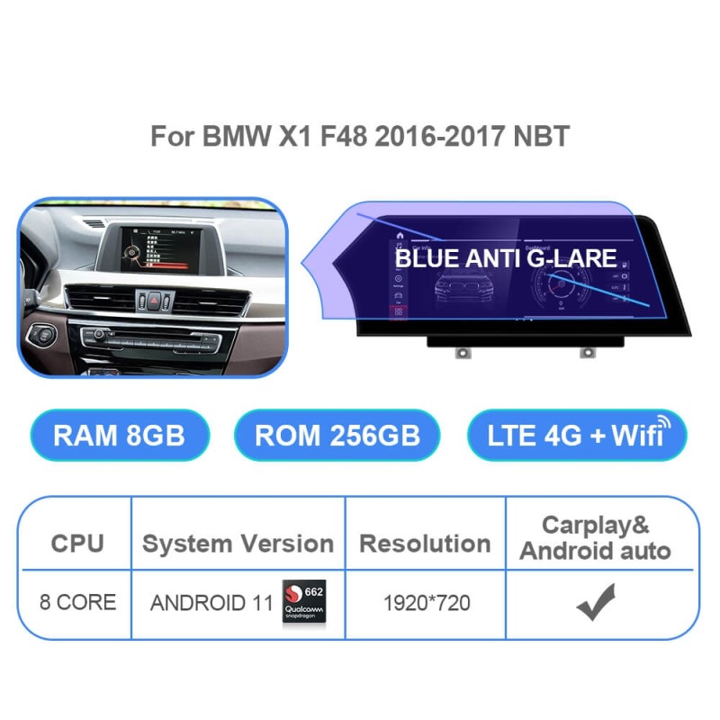 Android 11.0 Car Radio For BMW X1 F48 NBT EVO System Car Blue Anti G-lare Screen Multimedia GPS Navigation Carplay BT5.0