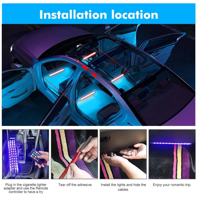 Car Interior Led Ambient Ambient Foot Light with USB Wireless Remote Music Control RGB Neno Light Atmosphere Decorative Lamps