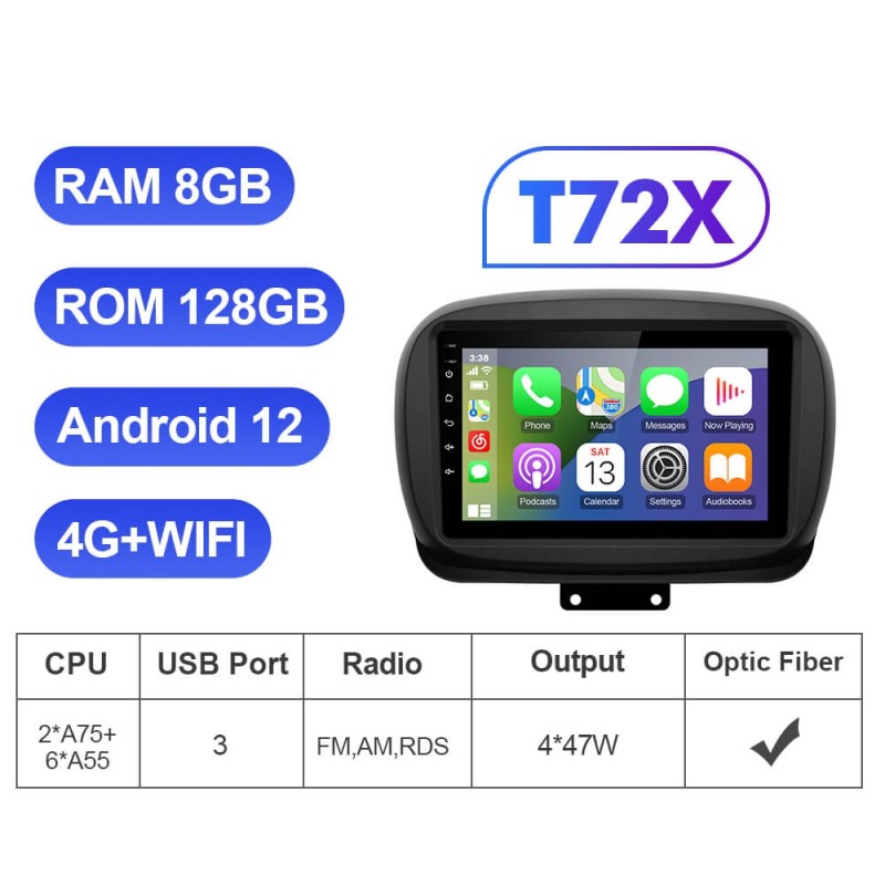 For Fiat 500X 2014-2019 Android 8 Core Car Radio Stereo DVD auto navi multimedia 9 inch Voice Command