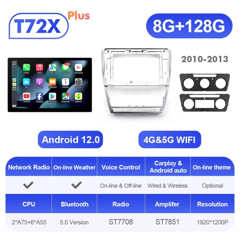 ISUDAR 13.1'' Android 12 Car Multimedia Radio Carplay Player For Skoda Octavia A5 2009 2010 2012 2013