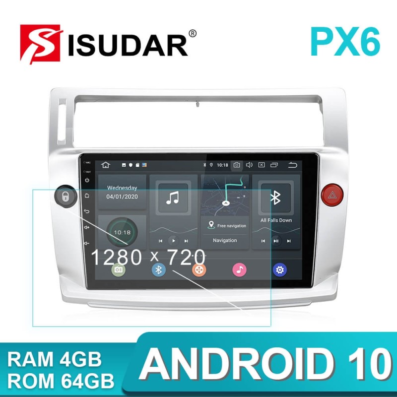Isudar Voice control PX6 Android 10 1 Din Car Radio For Citroen C4 C-Triomphe C-Quatre 2004-2009