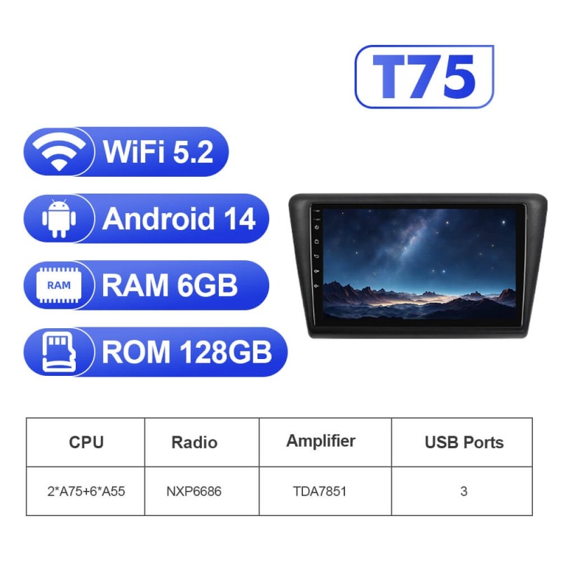 For Skoda Rapid 2013-2019 T75 Upgrade from T72 Android 14 UIS7865 Car Radio